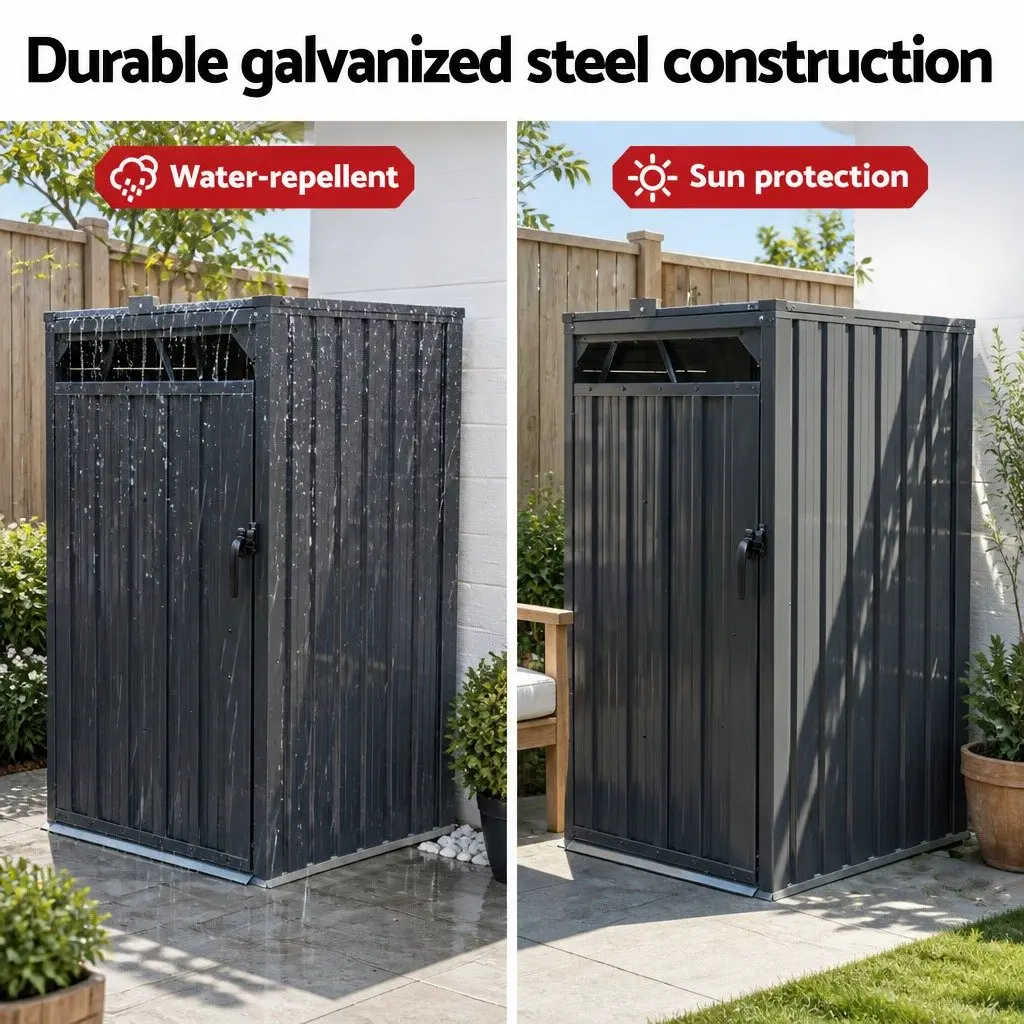 Triple Bin Shed Galvanized Steel 222cm x 80cm x 122cm Grey
