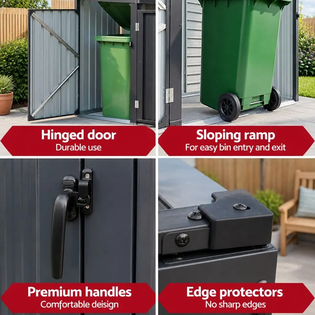 Triple Bin Shed Galvanized Steel 222cm x 80cm x 122cm Grey