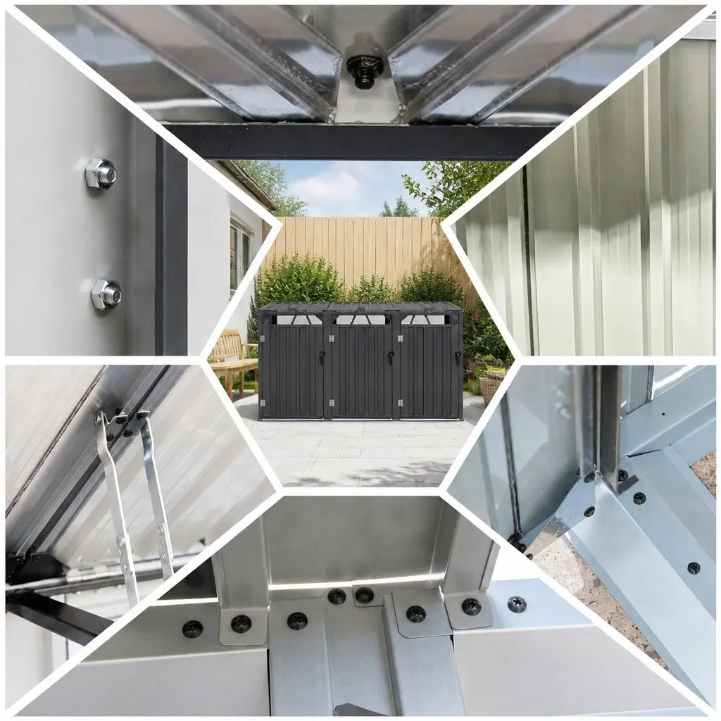 Triple Bin Shed Galvanized Steel 222cm x 80cm x 122cm Grey