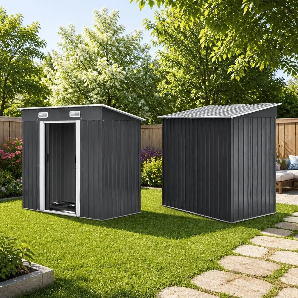 Black Metal Garden Shed 1.94x1.21M with Sliding Doors