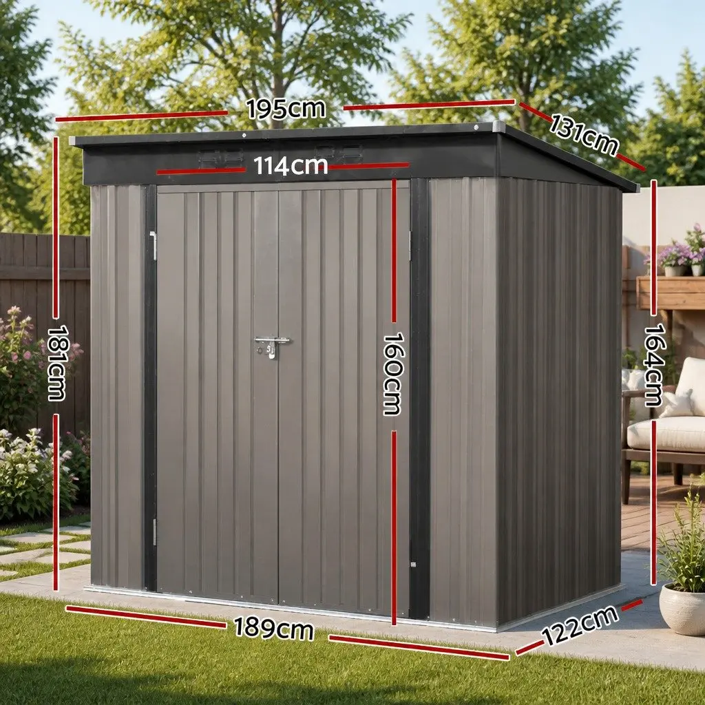 Garden Shed Galvanized Steel 1.95x1.31M Grey Outdoor Storage Double Door Tool House