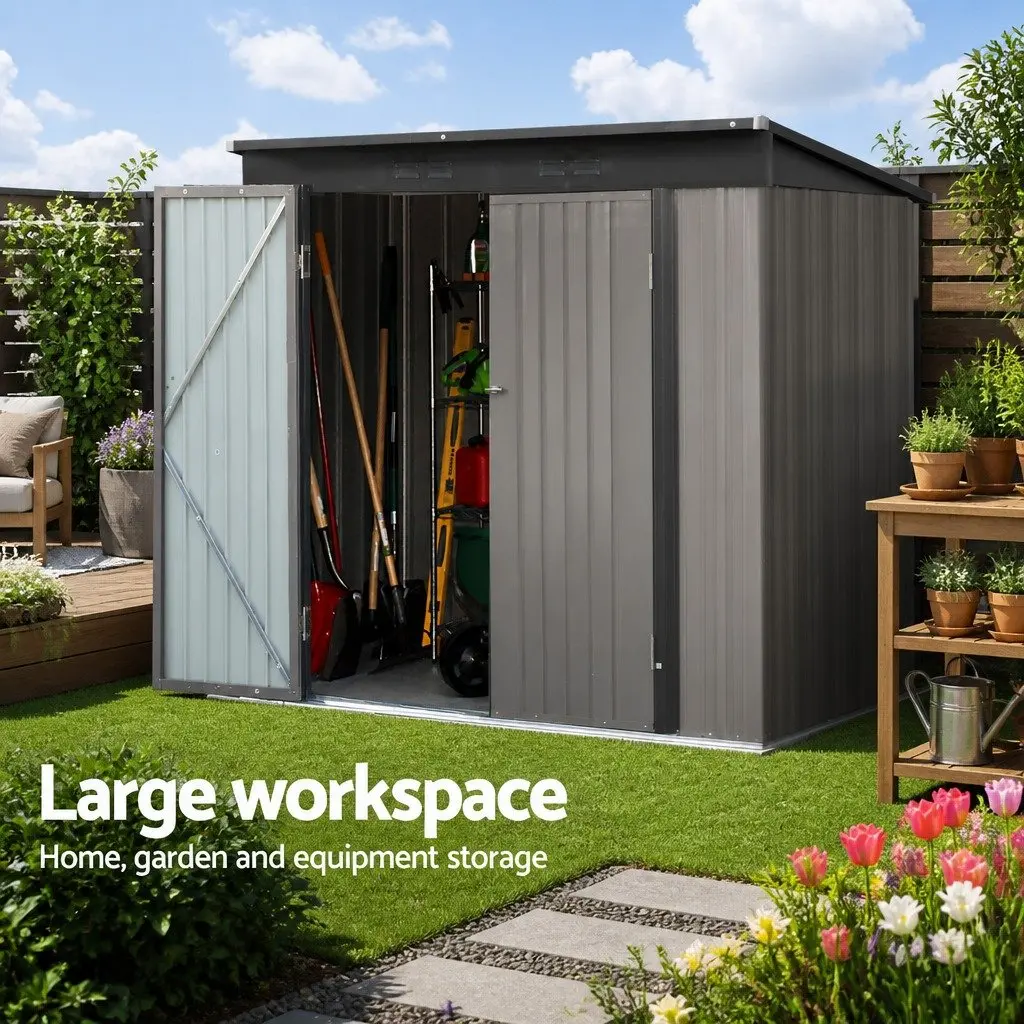 Garden Shed Galvanized Steel 1.95x1.31M Grey Outdoor Storage Double Door Tool House