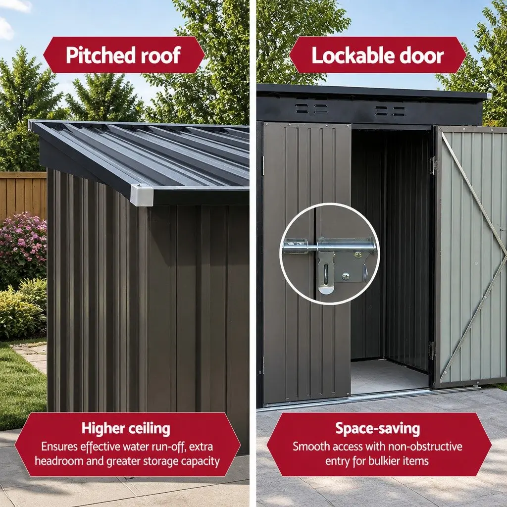 Garden Shed Galvanized Steel 1.95x1.31M Grey Outdoor Storage Double Door Tool House