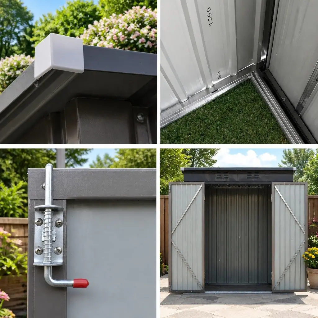 Garden Shed Galvanized Steel 1.95x1.31M Grey Outdoor Storage Double Door Tool House