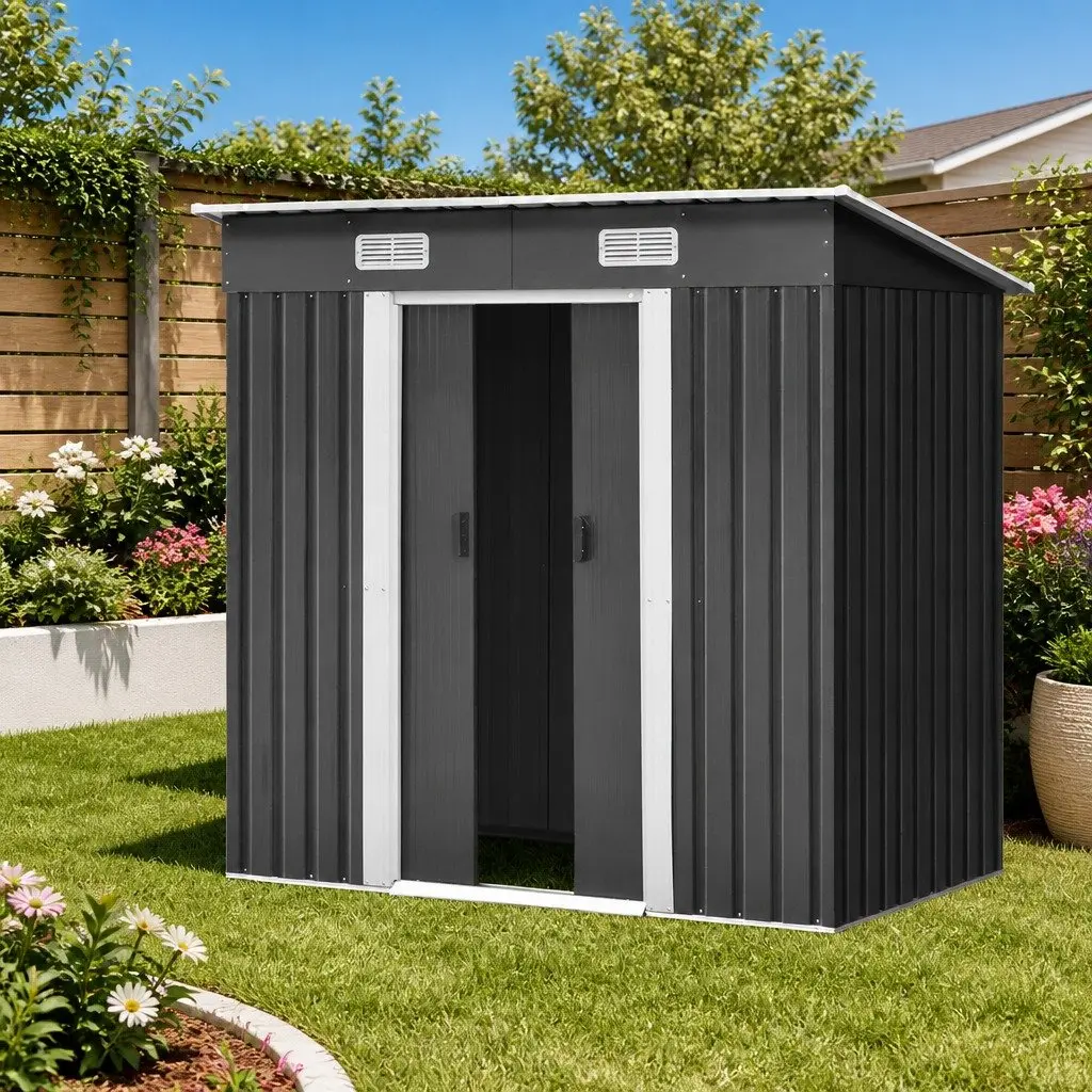 Garden Shed Galvanized Steel 1.94x1.21M Grey Outdoor Storage Workshop Tool Shelter Sliding Door