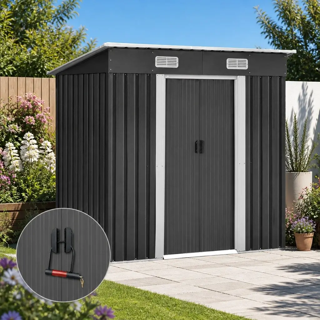 Garden Shed Galvanized Steel 1.94x1.21M Grey Outdoor Storage Workshop Tool Shelter Sliding Door