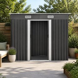 Durable Grey Metal Garden Shed 2.38x1.31M Storage