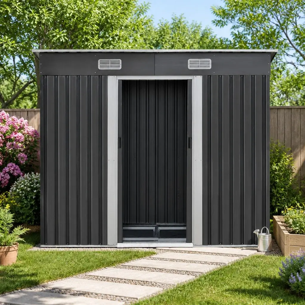 Galvanized Steel Garden Shed with Sliding Door