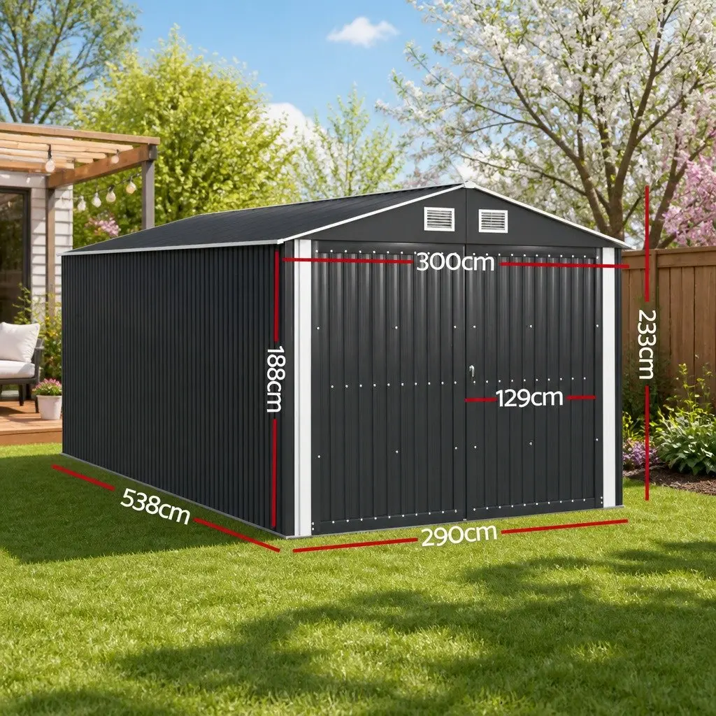 Garden Shed Galvanized Steel 3x5.38M Grey Outdoor Storage Tool House