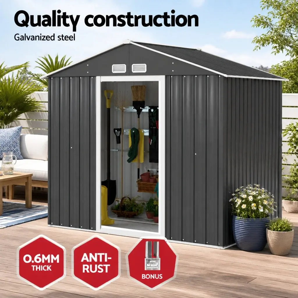 Garden Shed Galvanized Steel Polypropylene 2.15x1.3M Grey