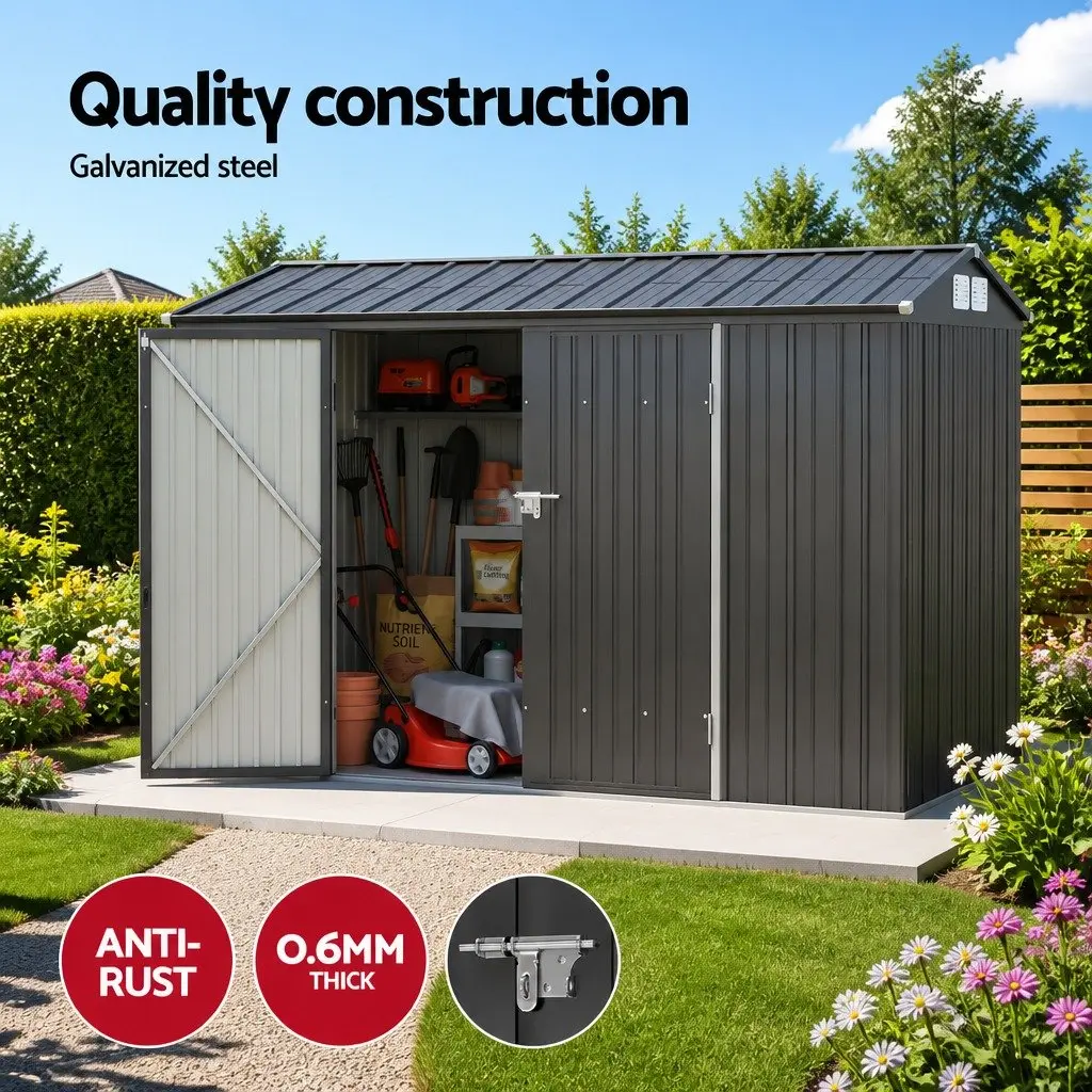 Garden Shed Galvanized Steel 3x2.18M Grey Outdoor Storage Workshop Tool House Lockable Doors