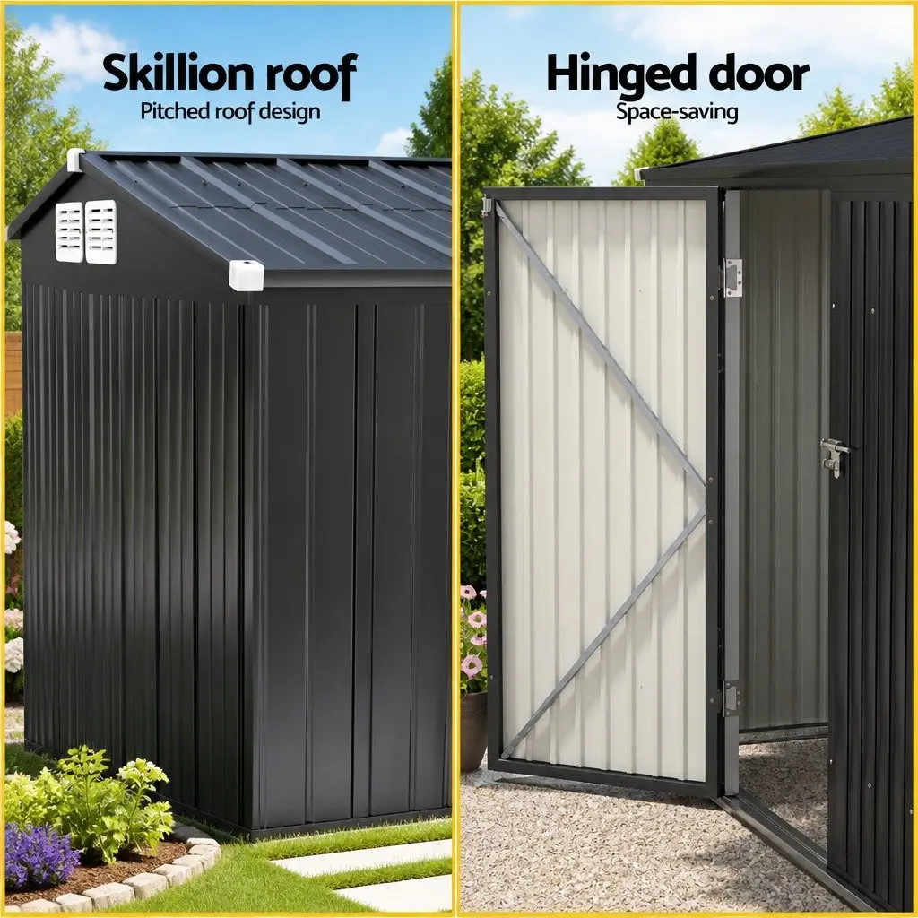 Garden Shed Galvanized Steel 3x2.18M Grey Outdoor Storage Workshop Tool House Lockable Doors
