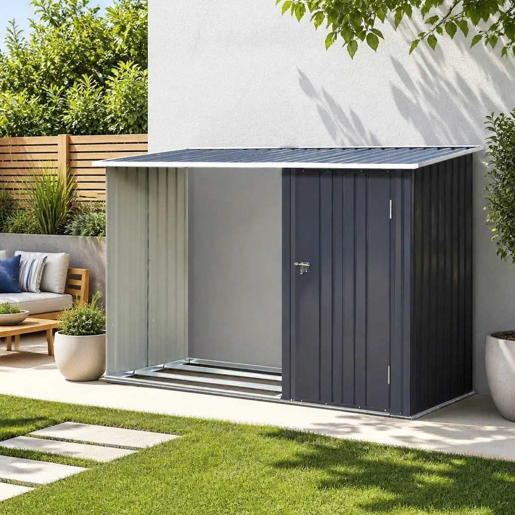 Anthracite Garden Shed 249x104cm for Tools & Wood