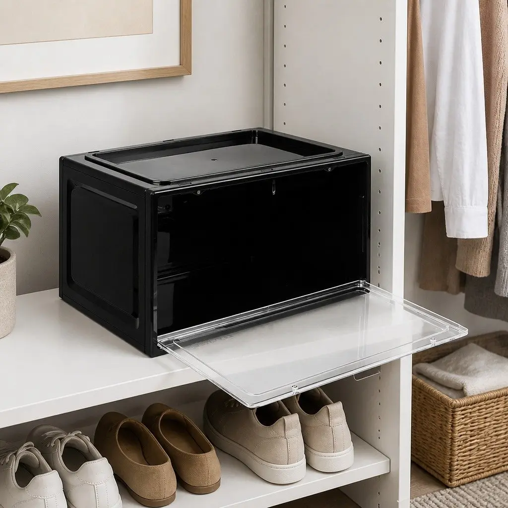 Clear Acrylic Drop Front Shoe Storage Box for Sneaker Display