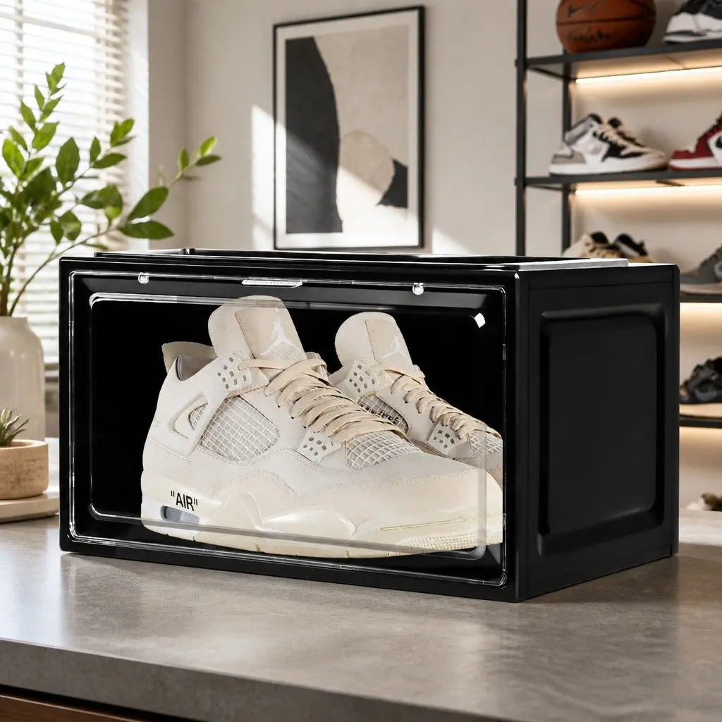Clear Acrylic Drop Front Shoe Storage Box for Sneaker Display