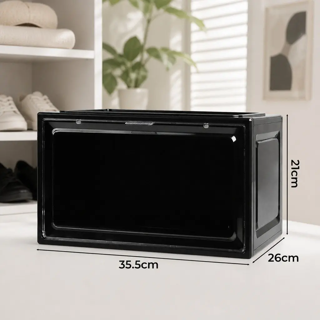 Clear Drop Door Stackable Shoe Storage Box 6PC Black