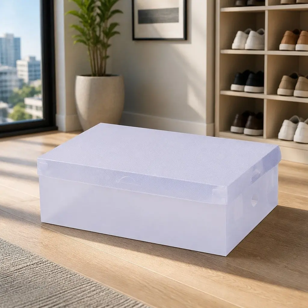Shoe Storage Box PP Plastic 28 x 18 x 10 cm Clear Foldable Stackable