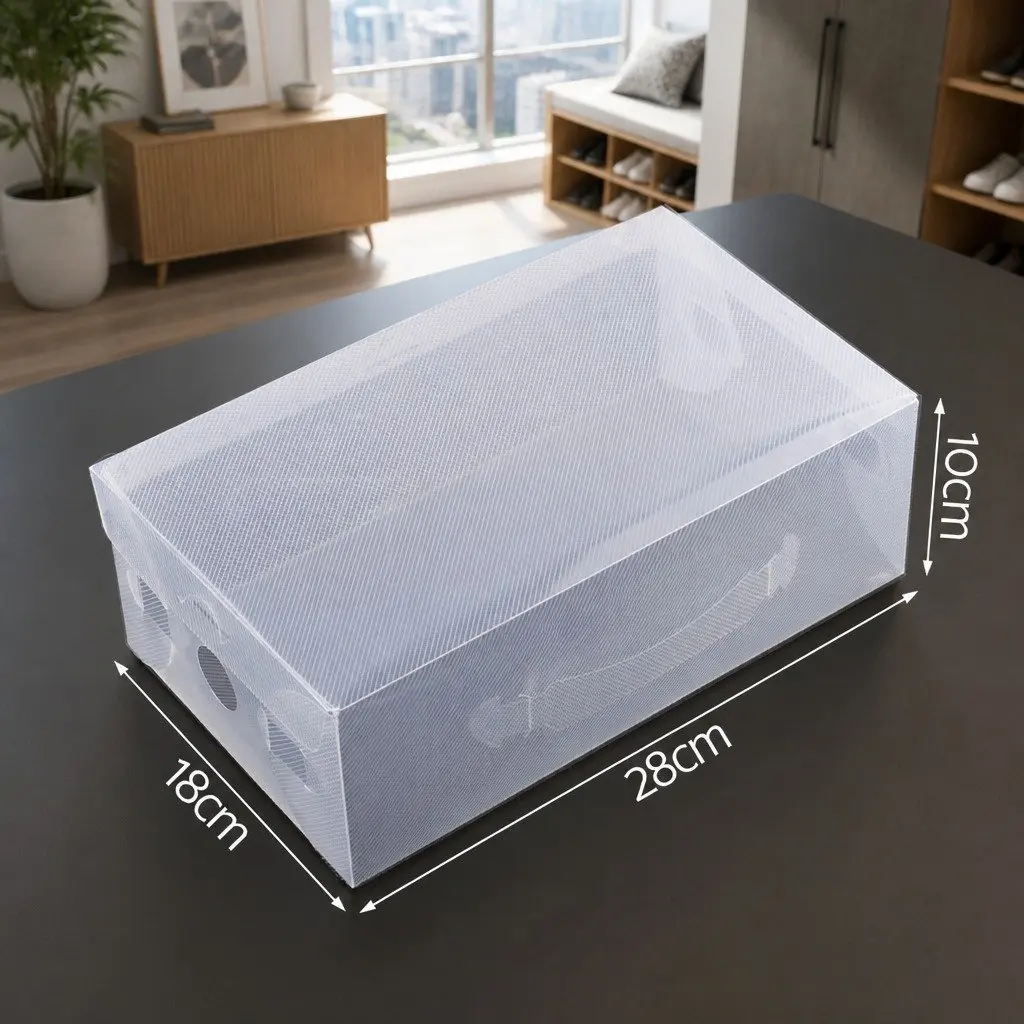 Shoe Storage Box PP Plastic 28 x 18 x 10 cm Clear Foldable Stackable