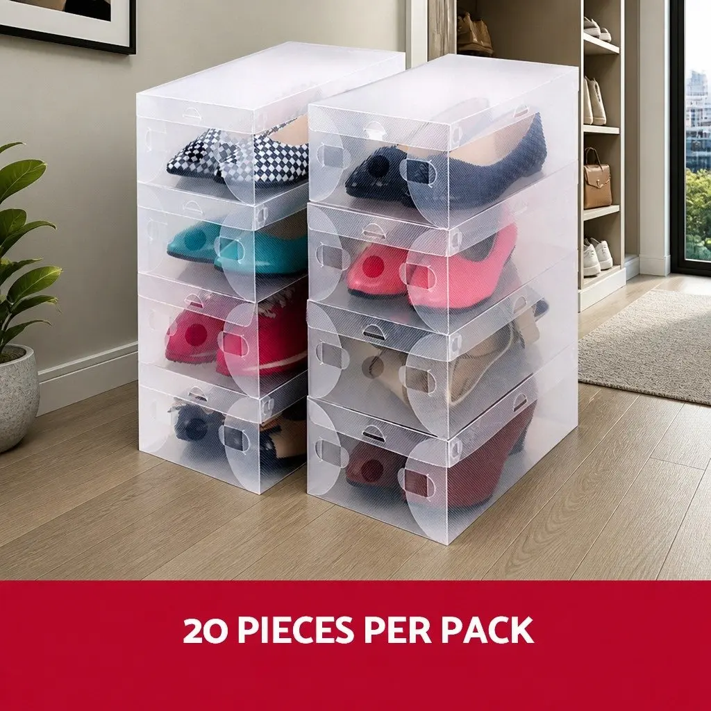 Shoe Storage Box PP Plastic 28 x 18 x 10 cm Clear Foldable Stackable