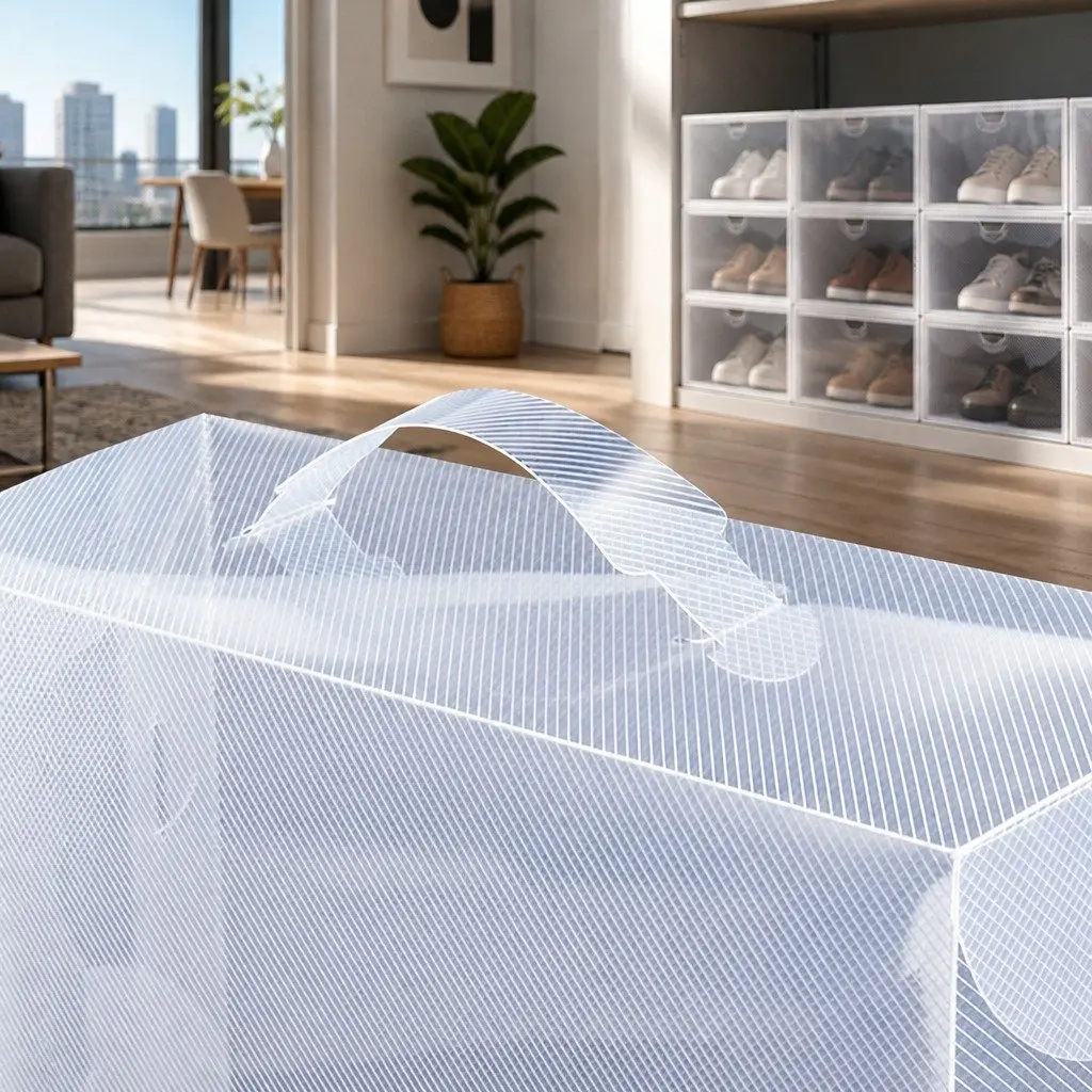 Shoe Storage Box PP Plastic 28 x 18 x 10 cm Clear Foldable Stackable