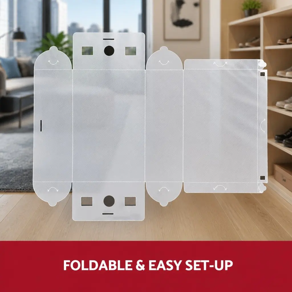 Shoe Storage Box PP Plastic 28 x 18 x 10 cm Clear Foldable Stackable