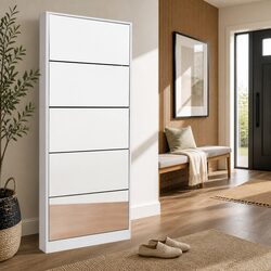 Sturdy Shoe Rack Cabinet with Full-Length Mirror for 25 Pairs