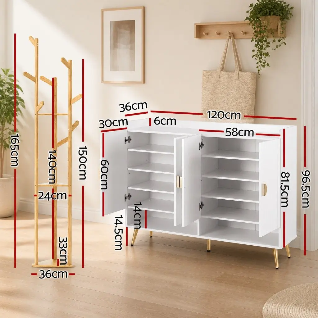 Shoe Rack Cabinet Clothes Rack Set Storage Shelf White Particle Board Pine