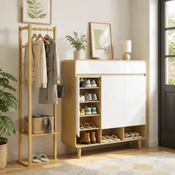 Durable Bamboo Clothes Rack and Shoe Cabinet Set