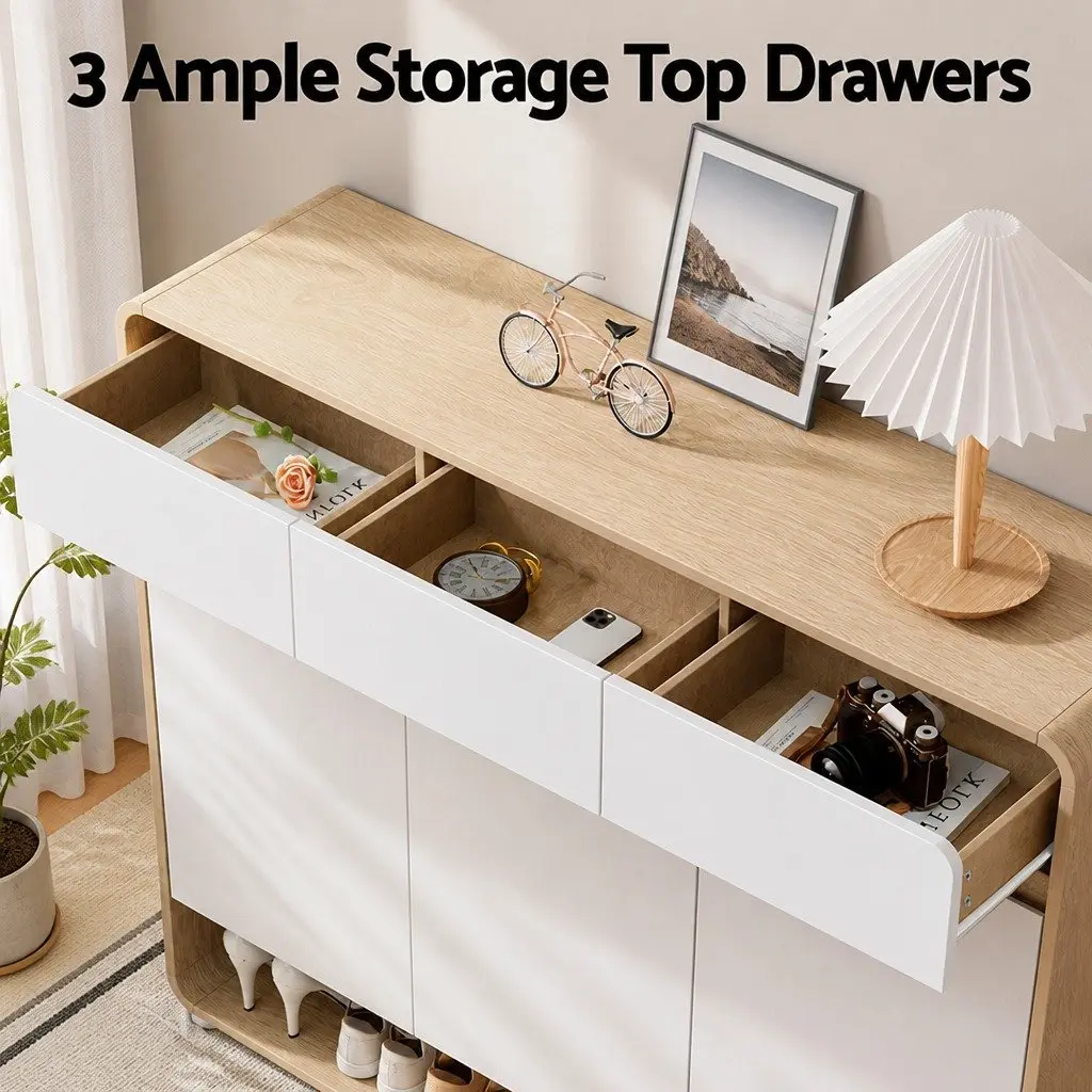 Shoe Storage Cabinet Wooden Bamboo Clothes Rack Set 2 Piece White Pine