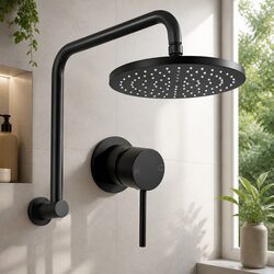 Overhead Shower Head 8 Inch Rainfall Swivel with Wall Mixer Taps Matte Black