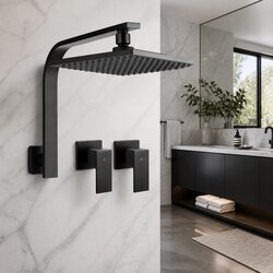 Premium 8 Inch Square Rain Shower Head Set in Matte Black