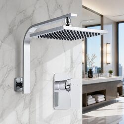 8 Inch Rain Shower Head Wall Arm Square Chrome Mixer Tap High Pressure Bathroom