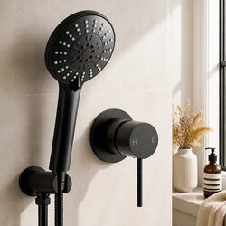 Handheld Shower Head 4.5" Round Black Chrome Bathroom Mixer Wall Mount Spray
