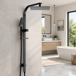 Shower Head Set 10 Inch Rain Fixed Handheld 3 Spray Pattern Brass Black