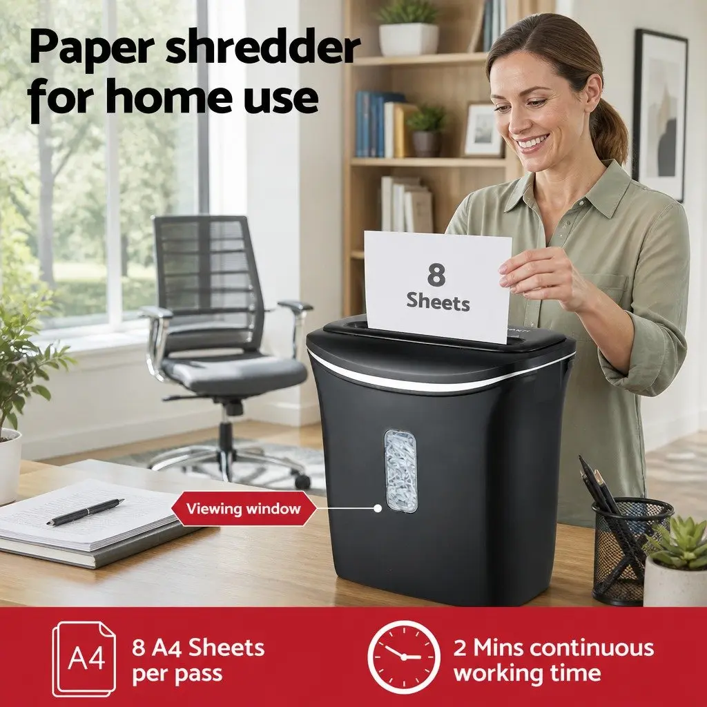 12L Cross-Cut Paper Shredder for 8 Sheets