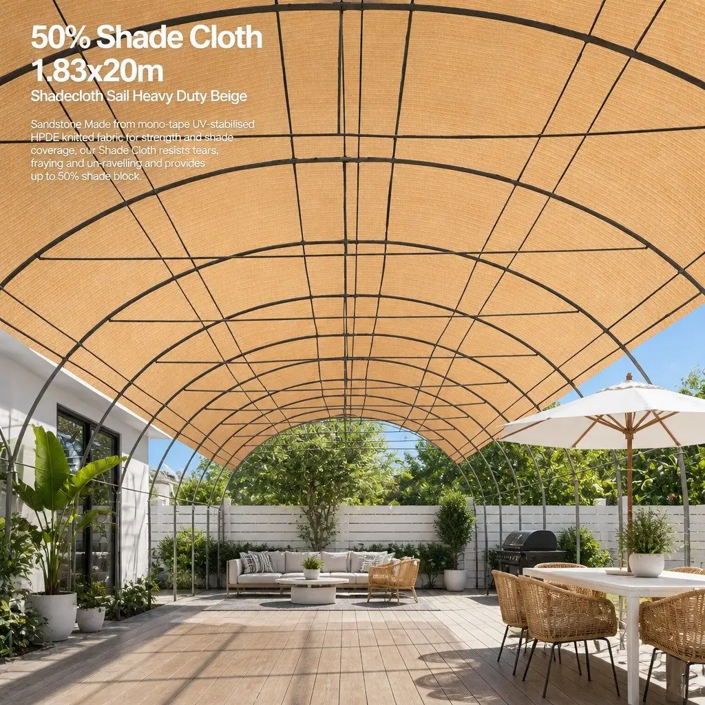 Shade Cloth Roll 50% UV-Stabilised Heavy Duty Beige 1.83m x 20m Garden Outdoor
