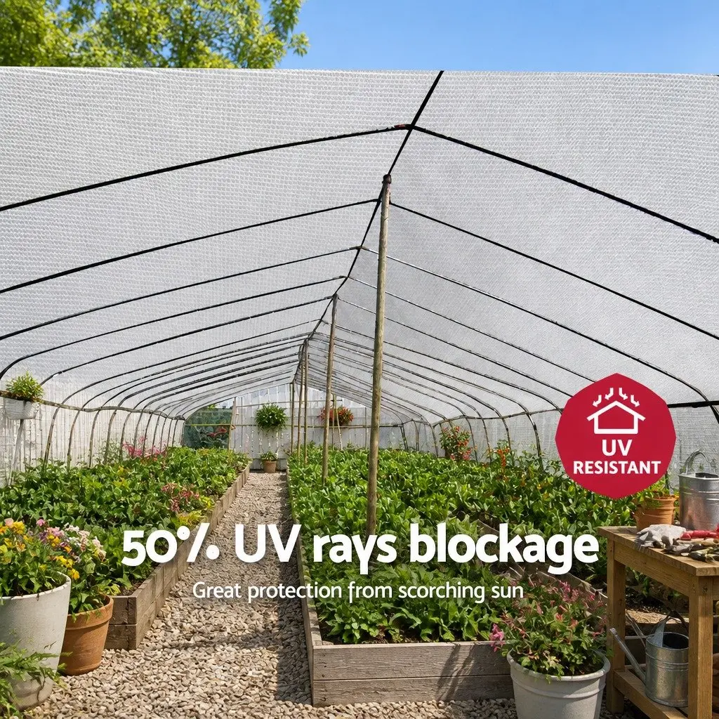 Shade Cloth 50% UV Block 3.66m x 10m Roll White Heavy Duty Garden Greenhouse