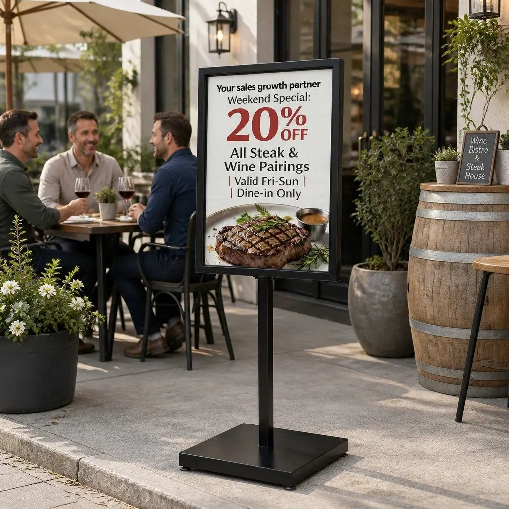Pedestal Sign Holder Steel 65x90x166cm Black Double Sided Display Stand
