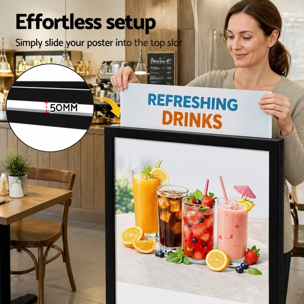 Pedestal Sign Holder Steel 65x90x166cm Black Double Sided Display Stand