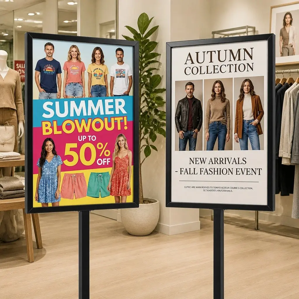 Pedestal Sign Holder Steel 65x90x166cm Black Double Sided Display Stand