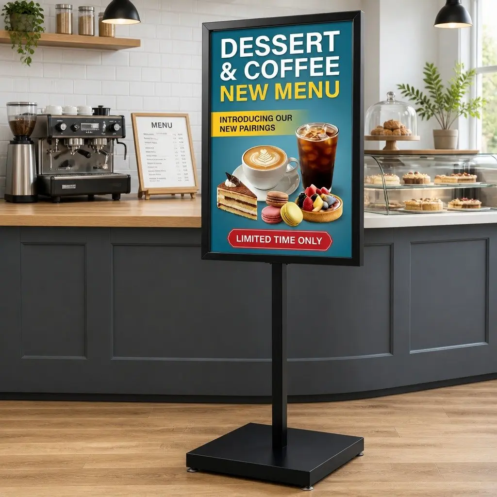 Pedestal Sign Holder Steel 65x90x166cm Black Double Sided Display Stand