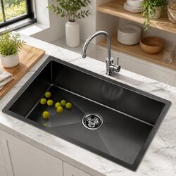Durable Stainless Steel Kitchen Sink 70x45cm Black Nano Coated