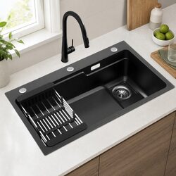 Heavy-Duty Black Stainless Steel Kitchen Sink 75x45cm