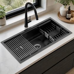 Stainless Steel Kitchen Sink 81x45CM with Black Mixer Tap