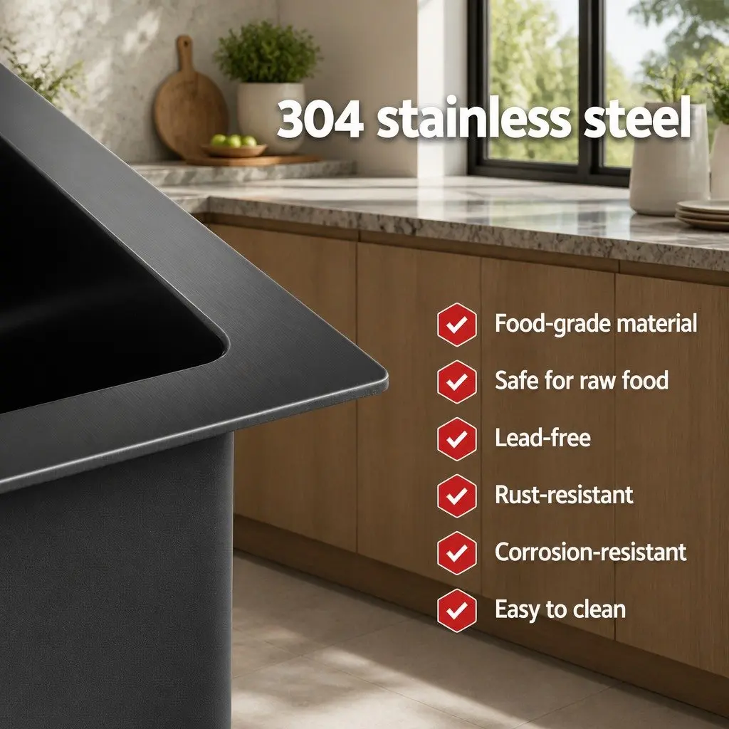 Kitchen Sink Stainless Steel 70x45cm Single Bowl Black