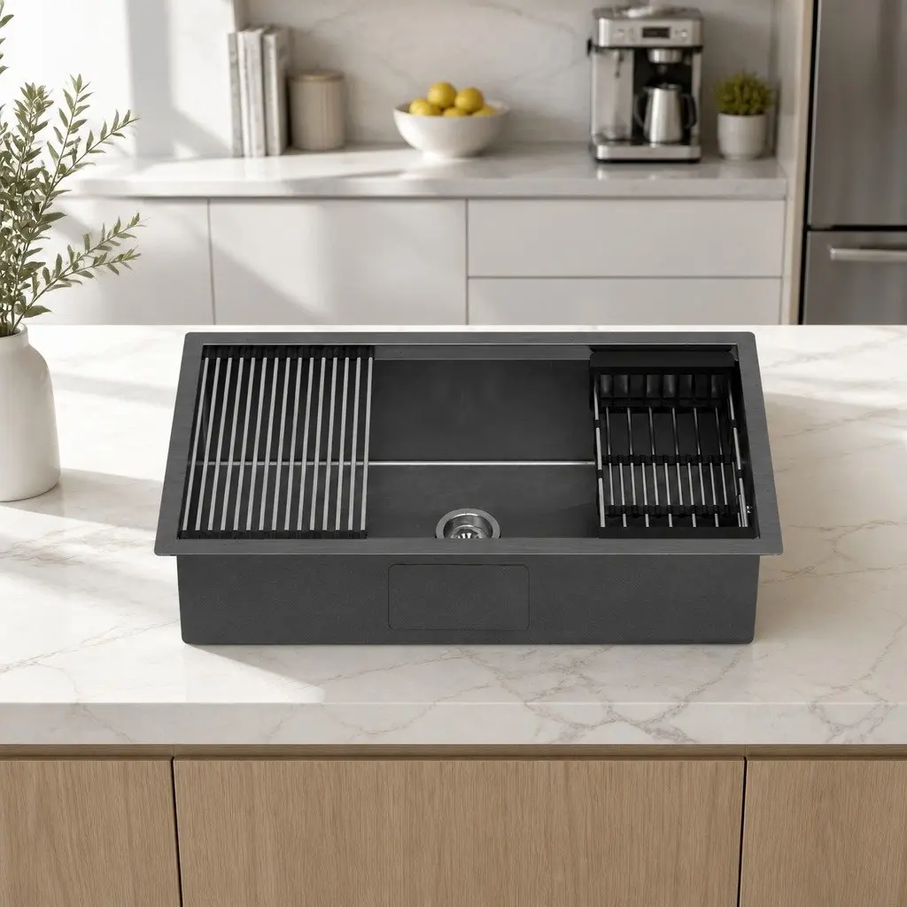 Kitchen Sink Stainless Steel 81x45cm Single Bowl Black