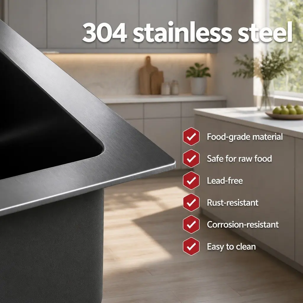 Kitchen Sink Stainless Steel 81x45cm Single Bowl Black