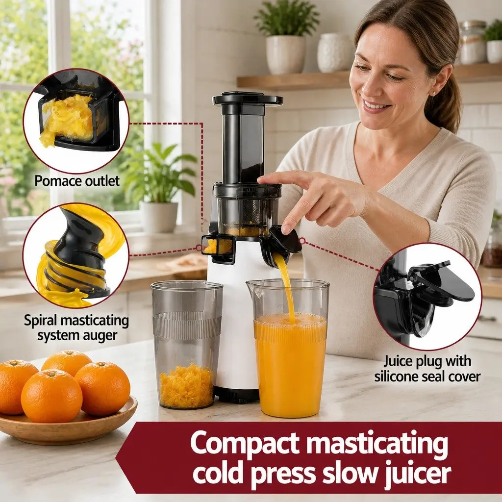 Cold Press Slow Juicer ABS 10cm x 13cm x 36cm White