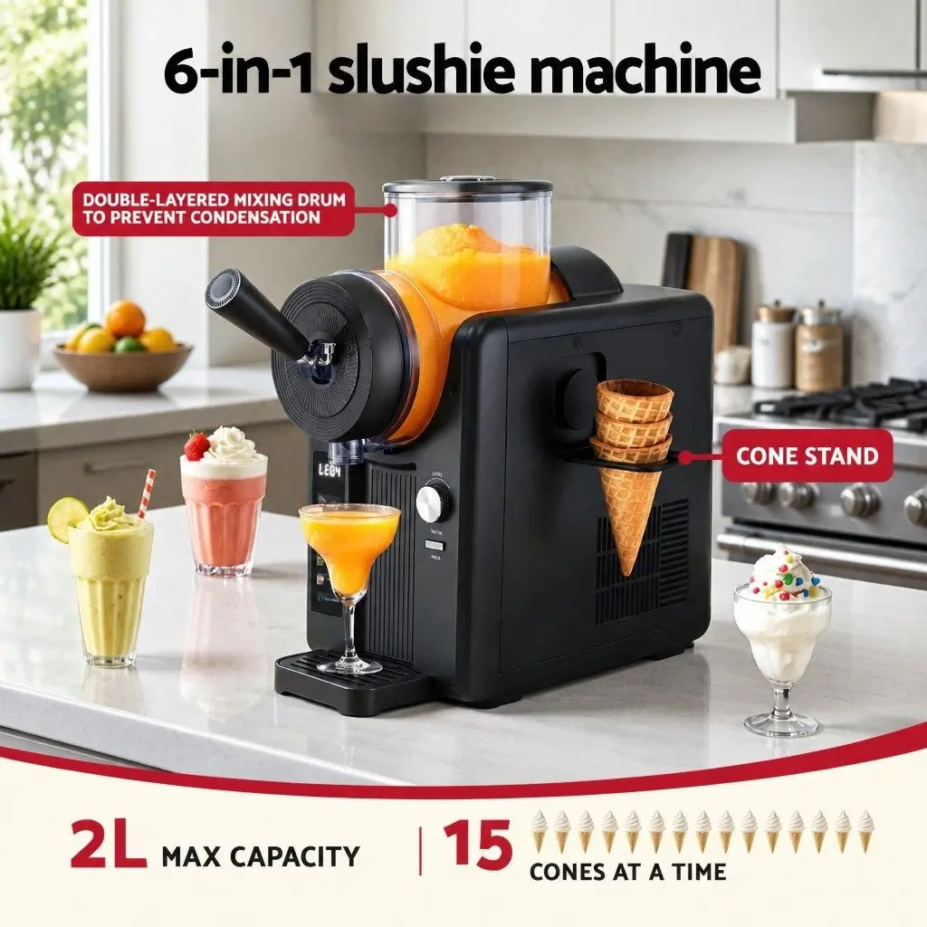 Slushie Machine Ice Cream Maker Plastic 2L Black