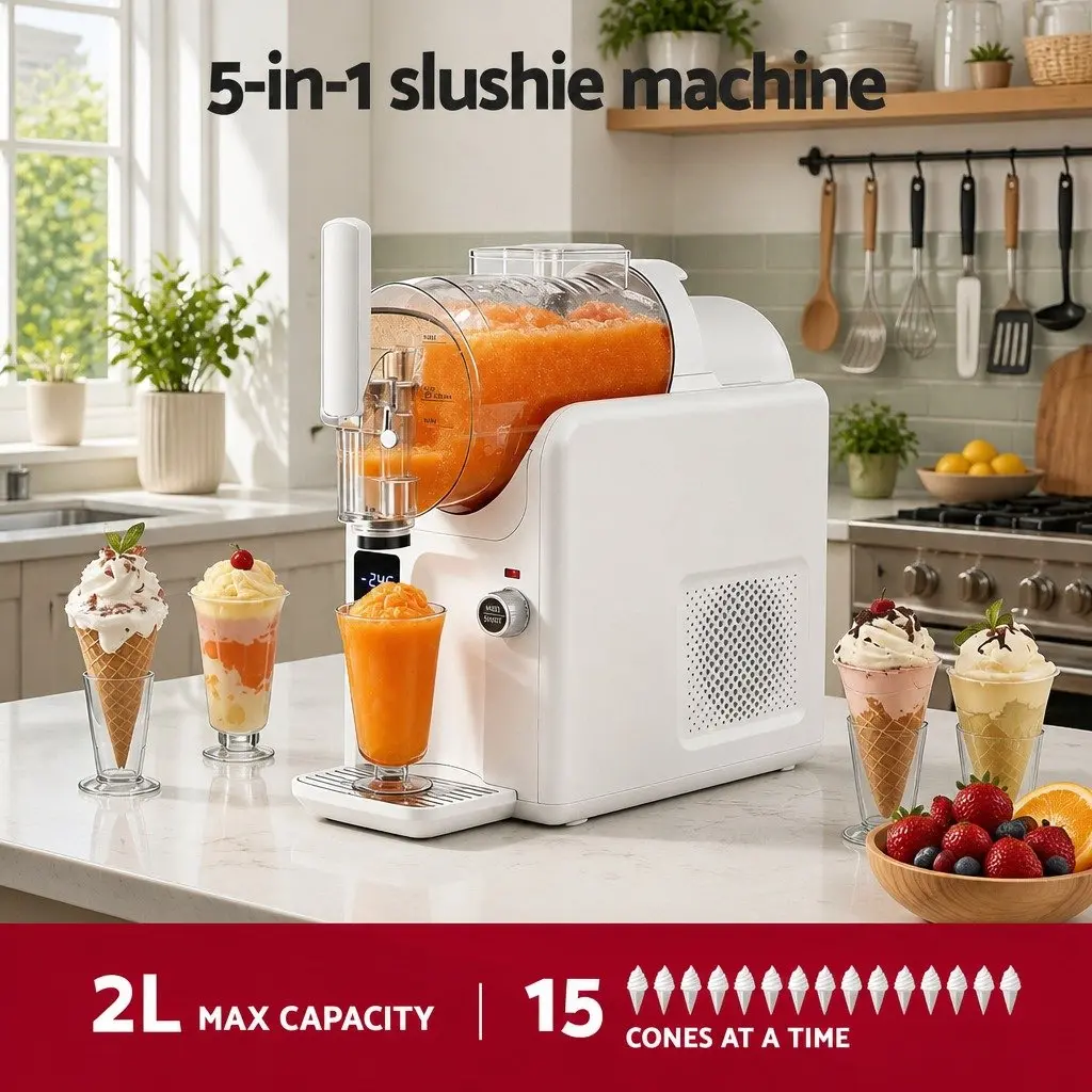 Slushie Machine 2L White Ice Cream Maker Soft Serve Frozen Dessert Maker